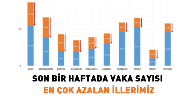 Son bir haftada vaka sayısı en çok azalan illerimiz