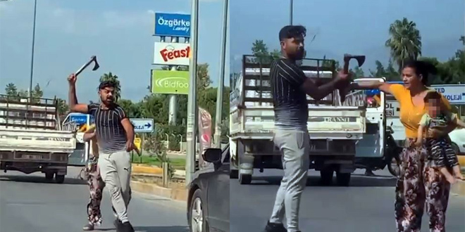 Trafikte tartıştığı kişiye elinde balta ile saldırmaya kalktı