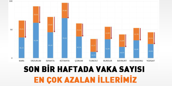 Son bir haftada vaka sayısı en çok azalan illerimiz