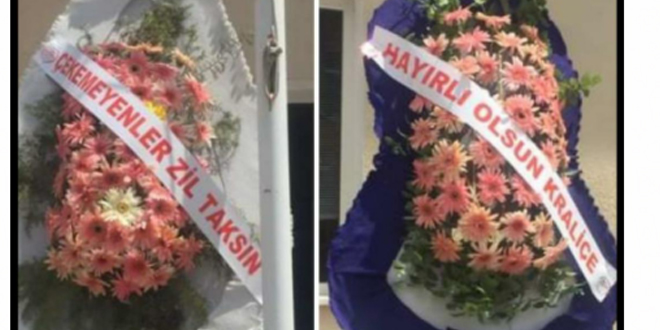 Kurum binasına, 'Çekemeyenler zil taksın' yazılı çelenk konuldu