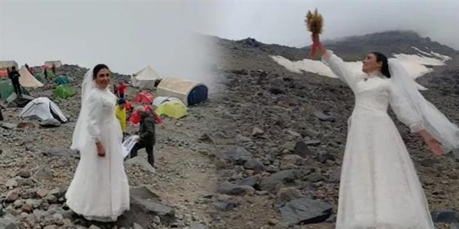 Gelinlik giyip Ağrı Dağı ile evlendi