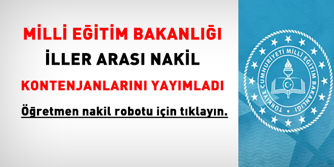 Öğretmenleri kapsayan iller arası nakil kontenjanları yayımlandı