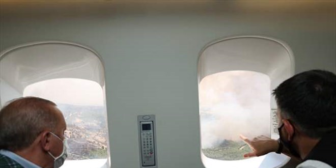 Erdoğan, yangından etkilenen bölgelerde incelemede bulundu