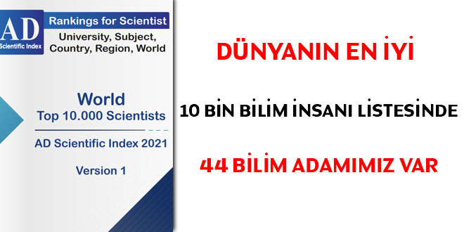 Dünyanın en iyi 10 bin bilim insanı listesinde 44 bilim adamımız var