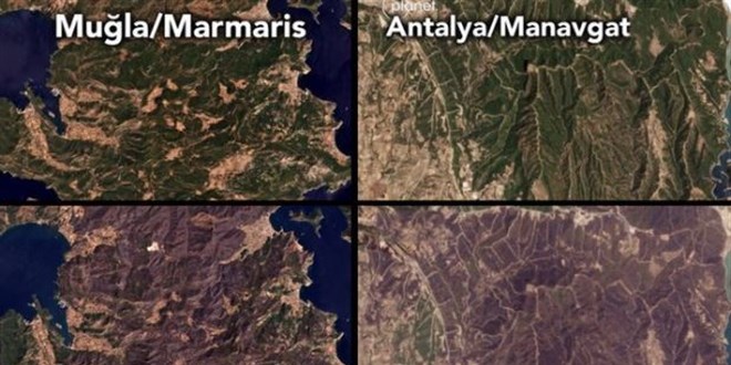 Orman yangınlarının tahrip ettiği alanların uydu görüntüleri yayımlandı