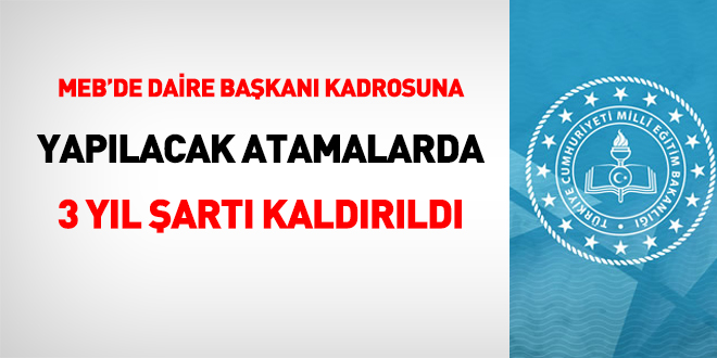 MEB'de Daire Başkanı kadrolarına yapılacak atamalarda düzenleme