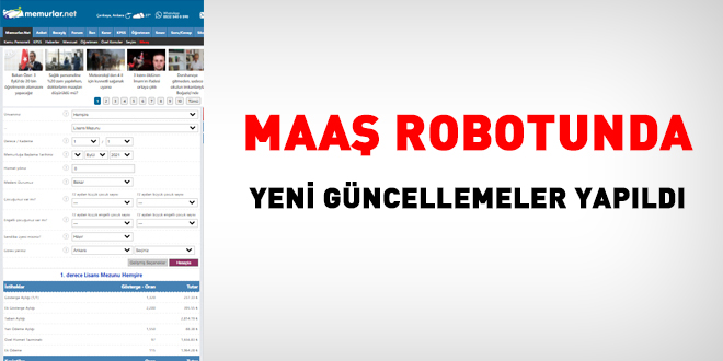 Memurlar.net maaş robotunda yeni güncellemeler yapıldı