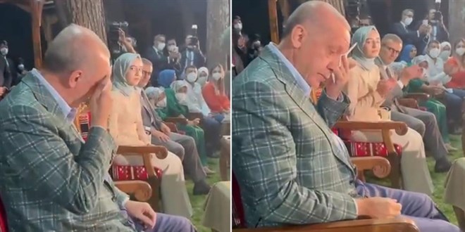 Erdoğan, seslendirdiği şiiri dinlerken gözyaşlarına hakim olamadı