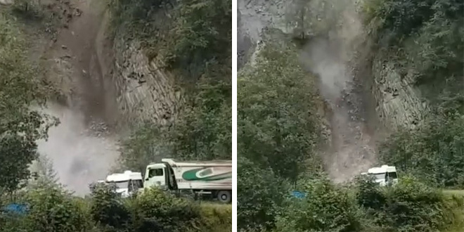 �aml�hem�in'de heyelan: Ara�lar son anda kurtuldu