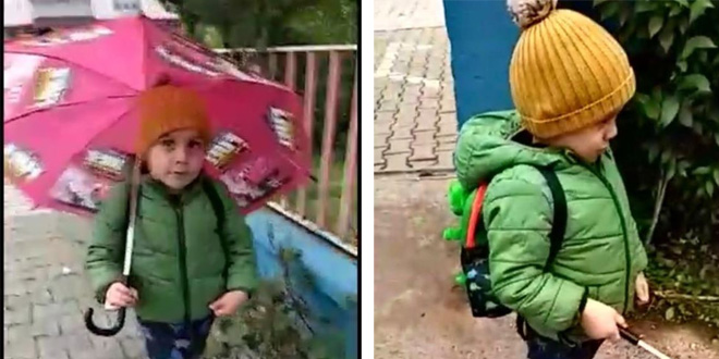 3 yaşındaki minik Alper'in tatil gününde okul aşkı gülümsettirdi