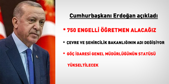 Erdoğan açıkladı... Çevre Şehircilik Bakanlığının ismi değişiyor