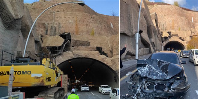 Ankara'da tünel çıkışı otomobilin üzerine beton parçası düştü